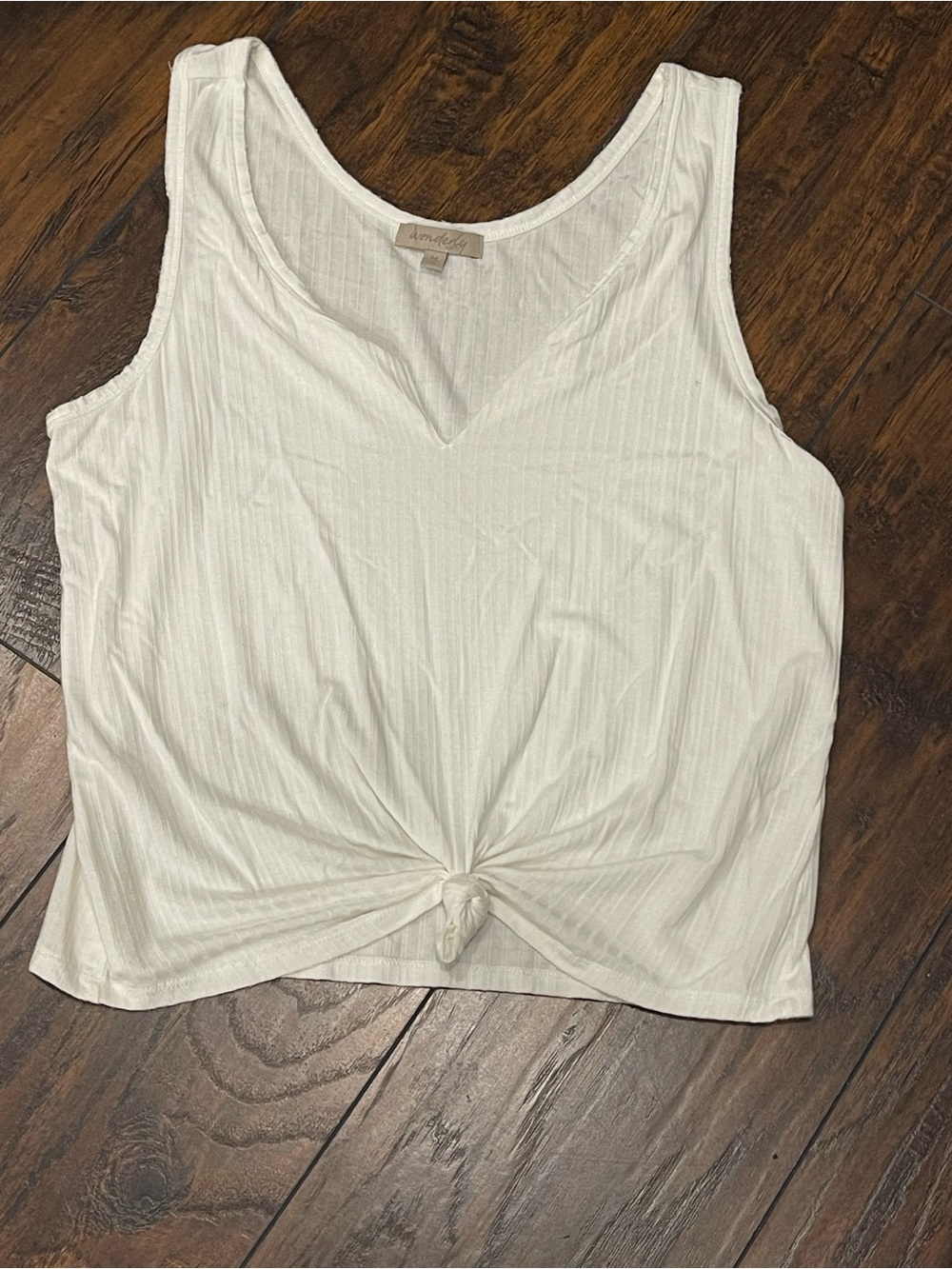 Wonderly Ivory Knot-Front Ribbed Tank